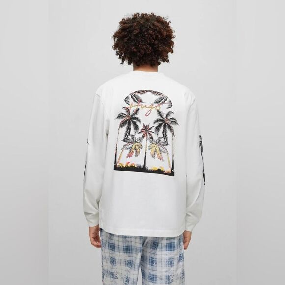 Hugo Boss COTTON-JERSEY T-SHIRT WITH PALM-TREE ARTWORK AND BRANDING - Picture 3 of 6